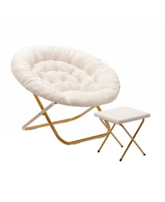 Ersa Oversize Folding Saucer Moon Chair And Ottoman For Dorm And Bedroom With Steel Frames