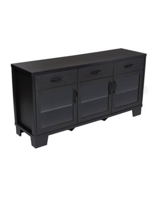 Samson Three-Drawer Engineered Wood Buffet Sideboard Cabinet With Three Tempered Glass Cabinet Doors For Dining Room/Kitchen