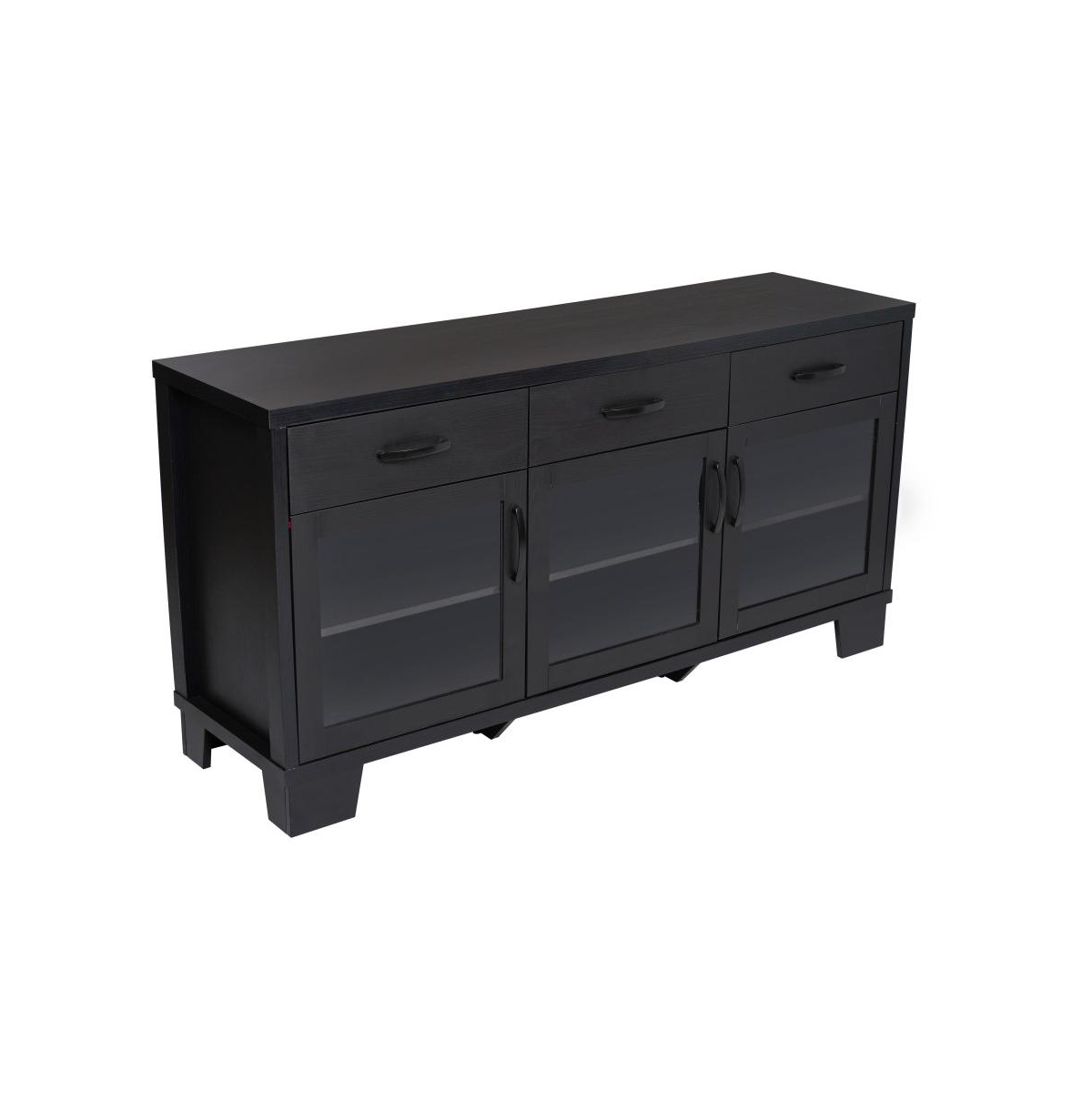 Merrick Lane Samson Three-Drawer Engineered Wood Buffet Sideboard Cabinet With Three Tempered Glass Cabinet Doors For Dining Room/Kitchen