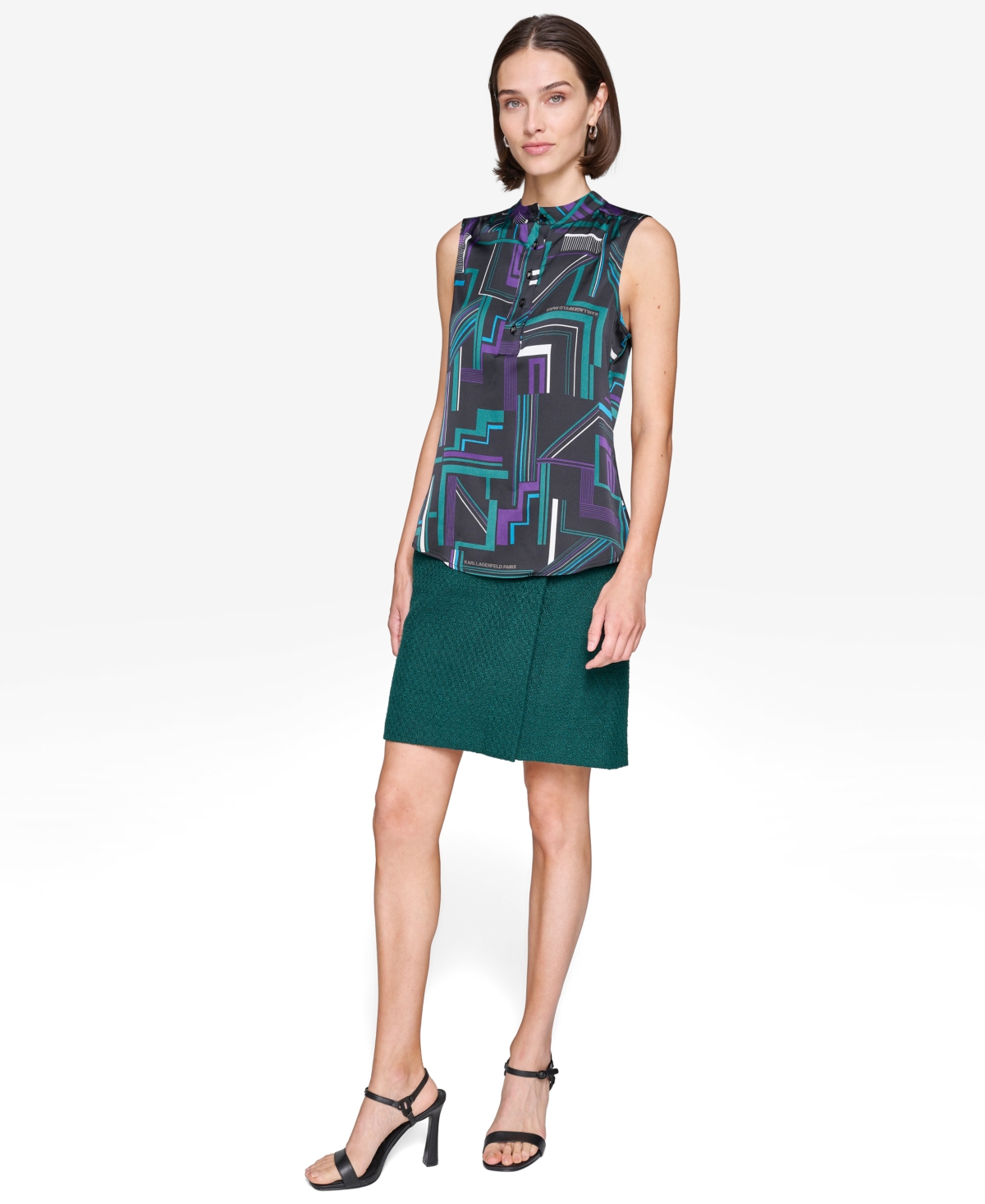 Karl Lagerfeld Paris Women's Printed Sleeveless Blouse
