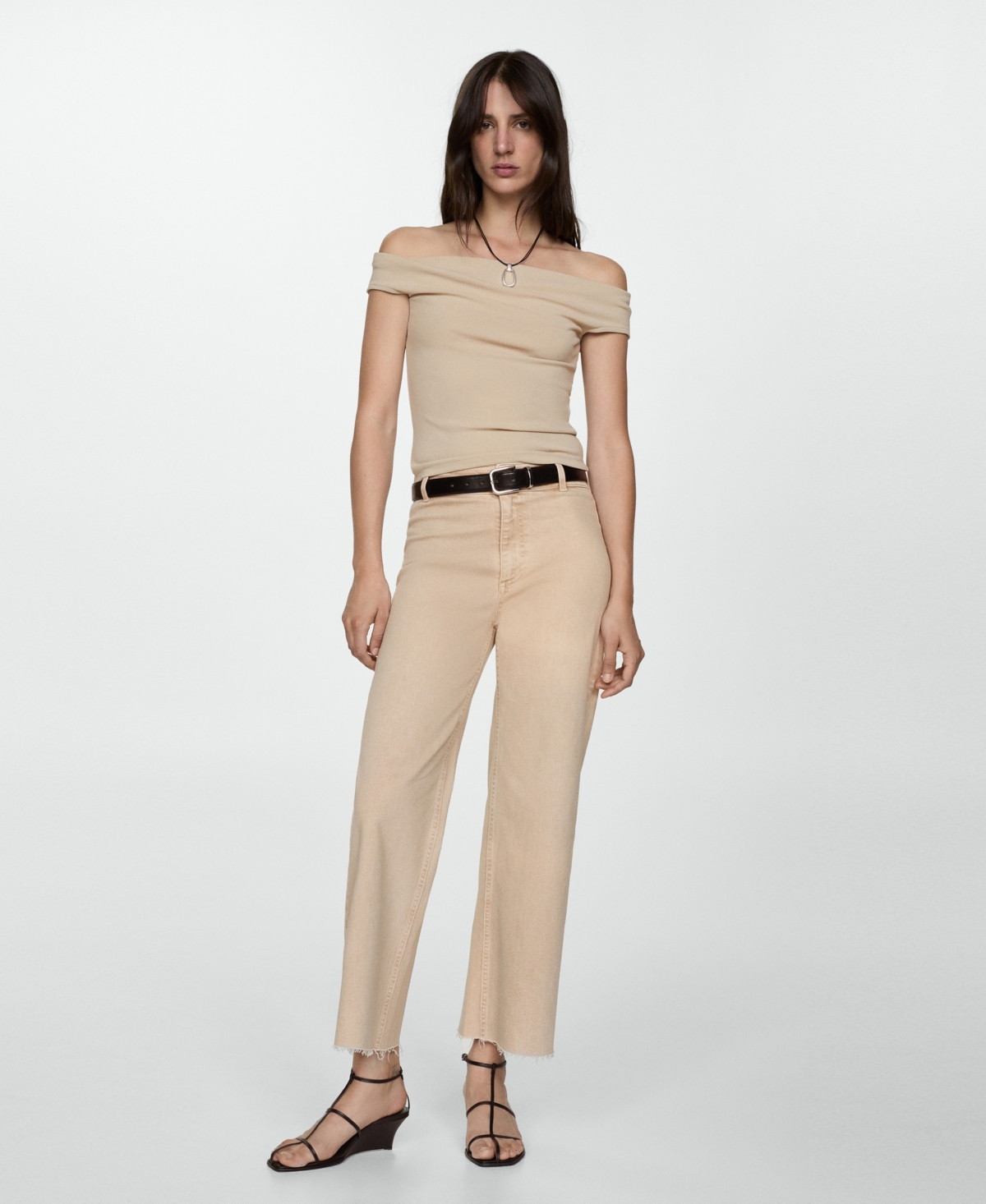Mango Catherin Culotte High Rise Jeans Sand In Sandy