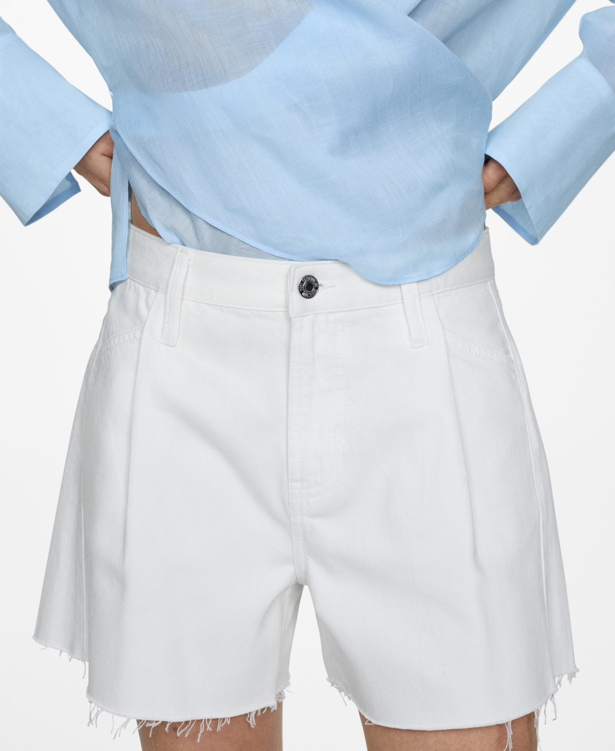 Women's Frayed Hem Denim Shorts - White