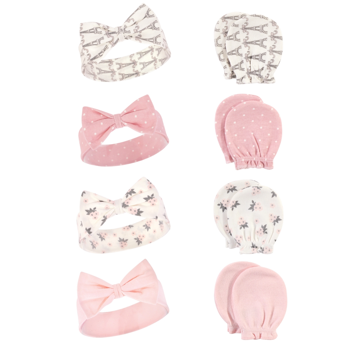 Hudson Baby Baby Girls 16Pc Cotton Headband and Scratch Mitten Set, Months - Paris lace medallion