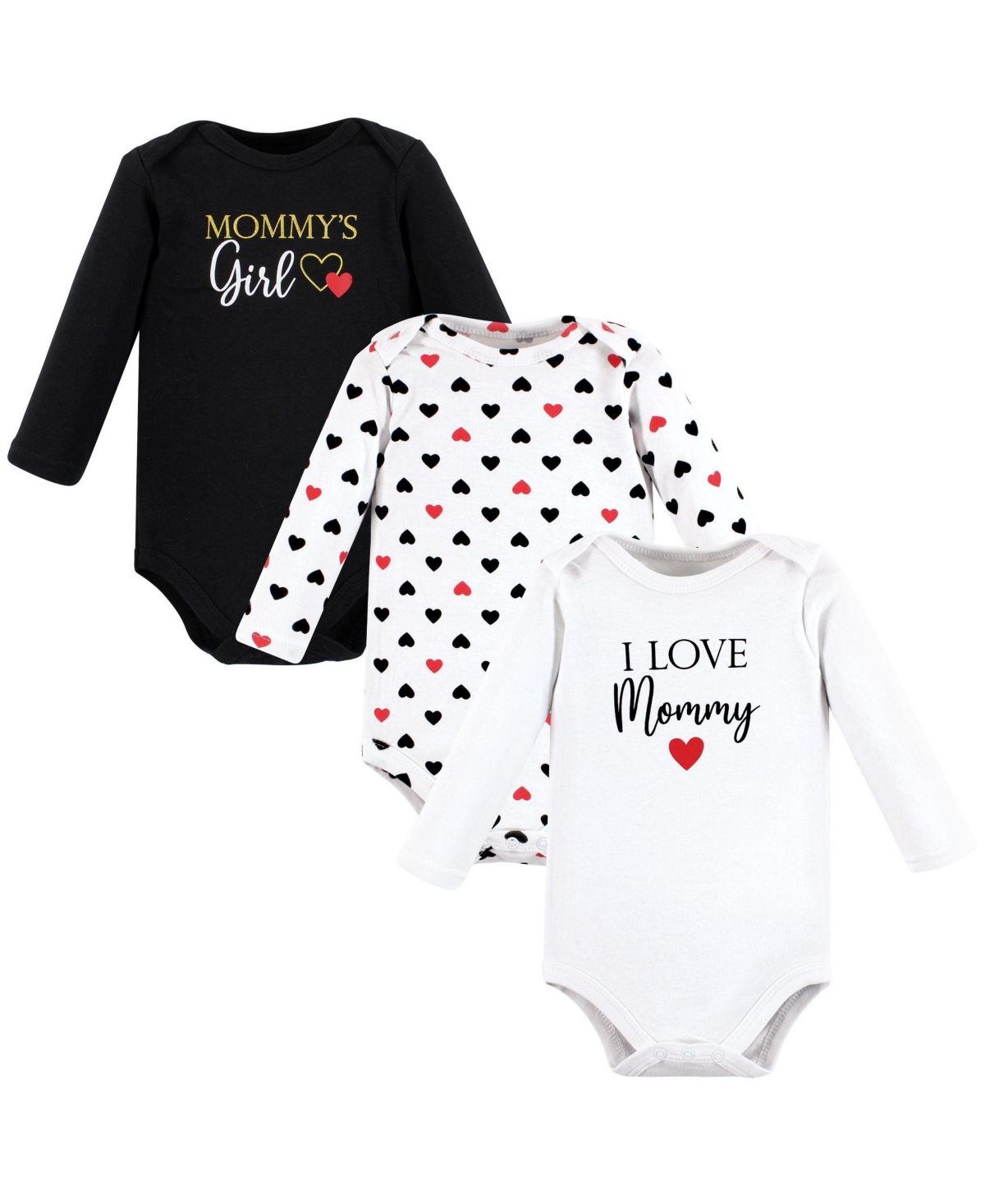 Hudson Baby Baby Girls Cotton Long-Sleeve Bodysuits Mommy Red Black 3-Pack - Girl mommy red black 3-pack