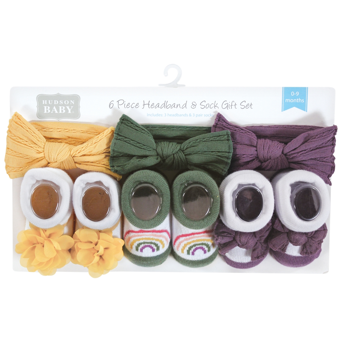 Hudson Baby Baby Girls Headband and Socks Giftset, One - Purple green yellow