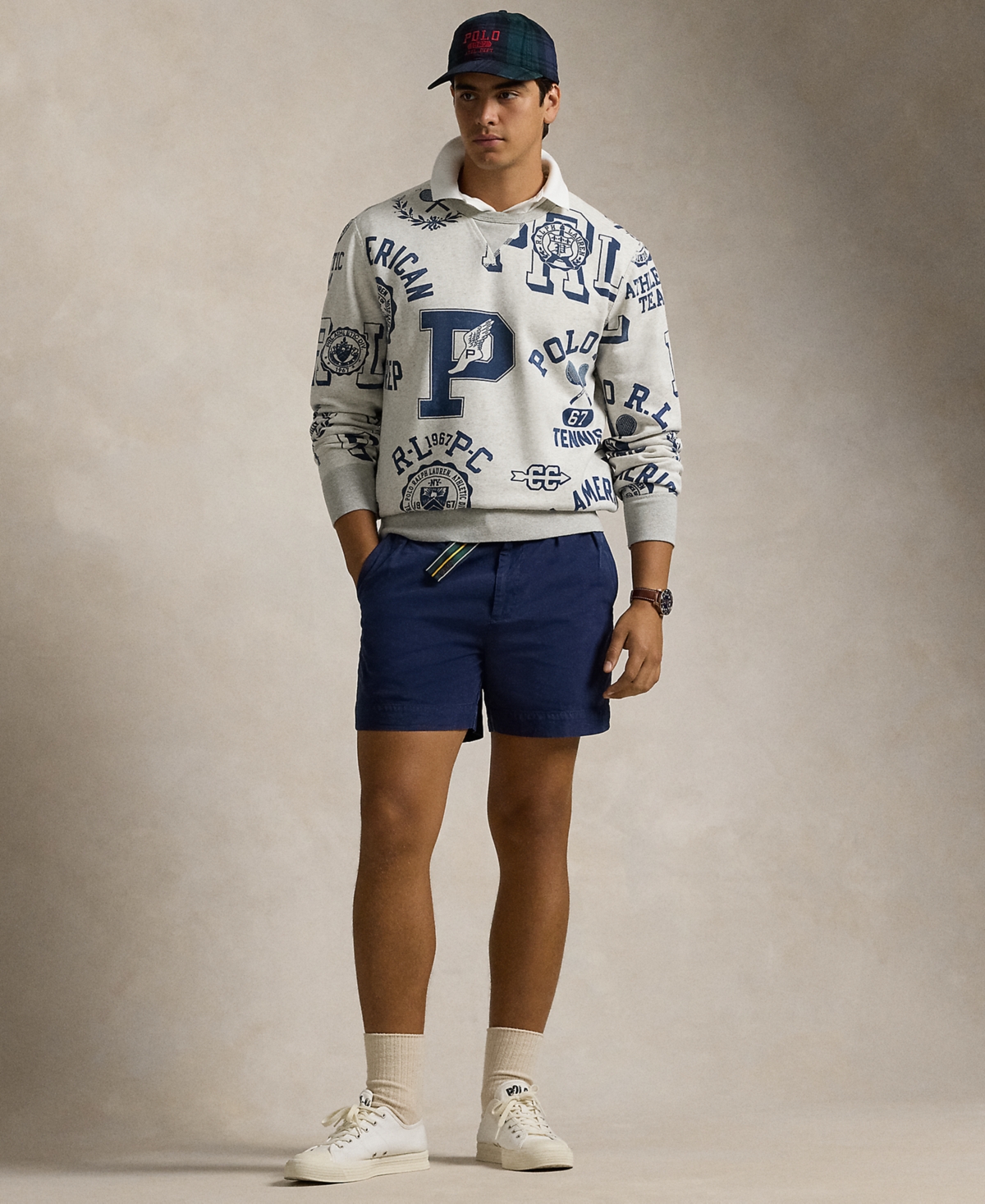 Polo Ralph Lauren Men's Fleece Graphic Sweatshirt In Newport Navy,lt Sport Hthr