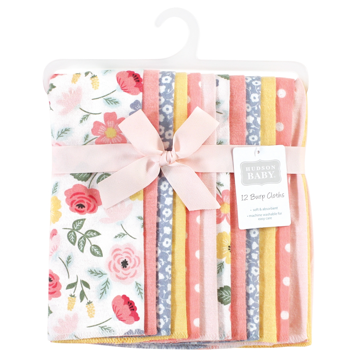 Hudson Baby Girls Absorbent Cotton-Poly Flannel Burp Cloths 12-Count
