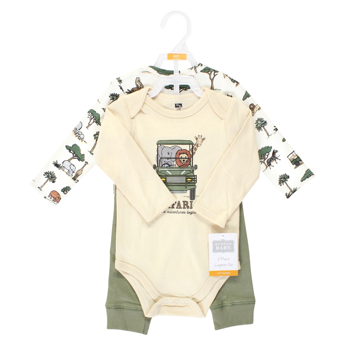 Hudson Baby Baby Boys Cotton Bodysuit and Pant Set, Preemie - Going on safari long sleeve