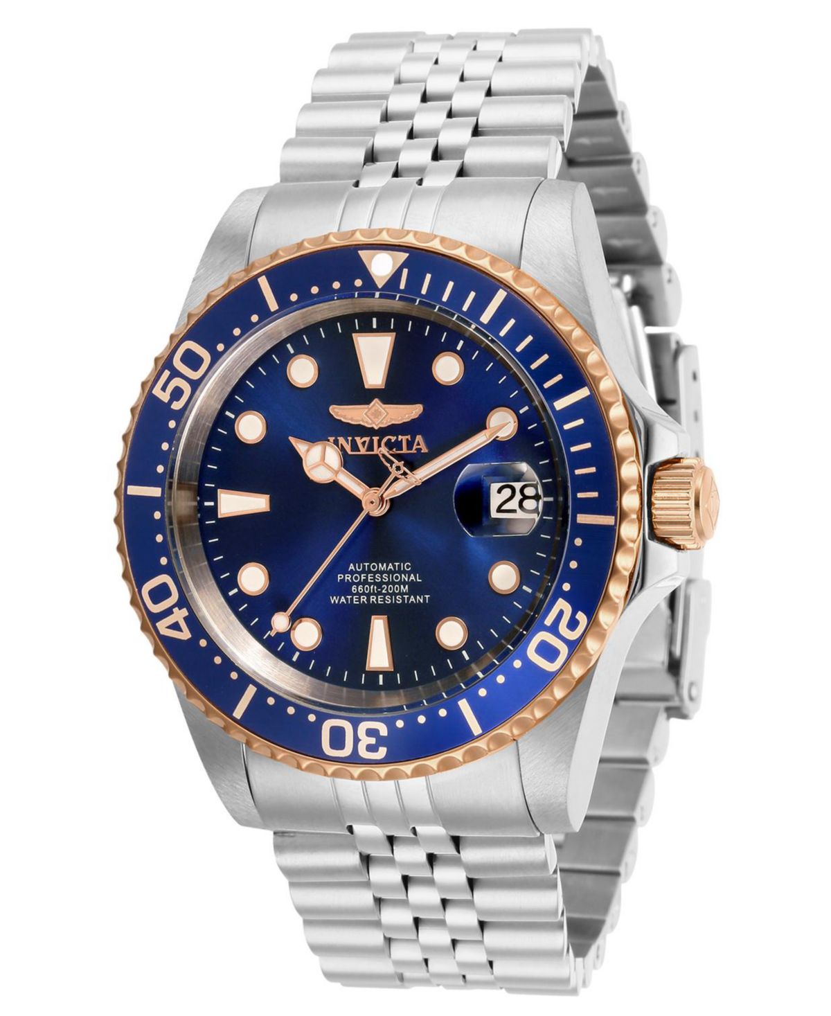 Мужские часы Pro Diver с автоматическим 3-х стрелочным темно-синим циферблатом и браслетом из нержавеющей стали