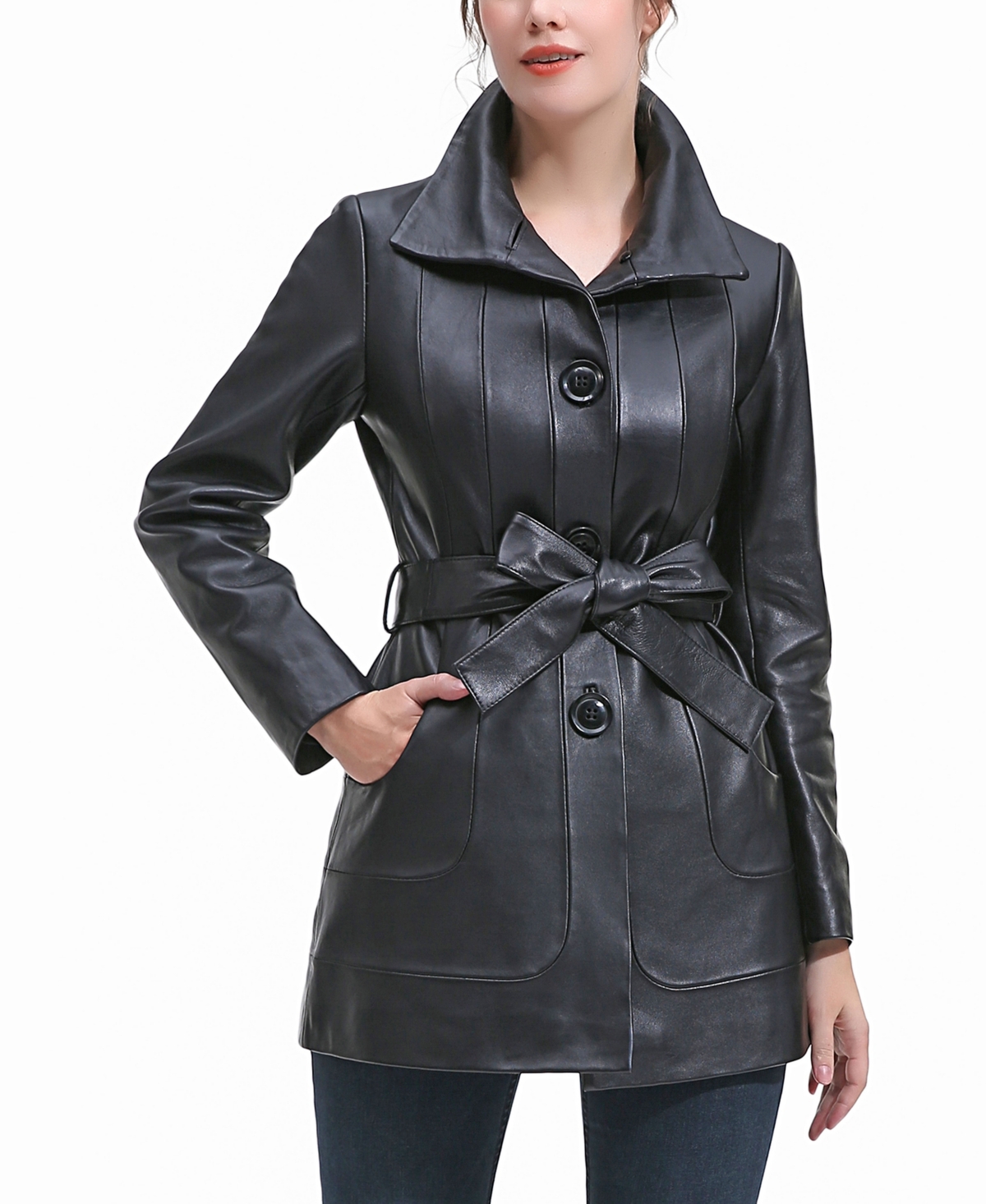 Petite Erika Leather Coat - Black