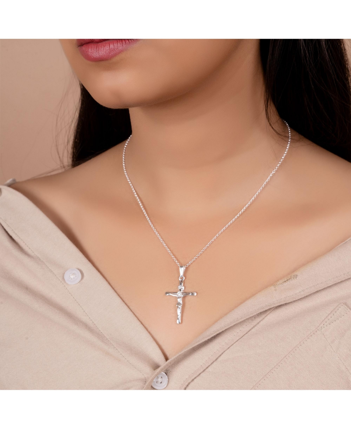 Bling Jewelry Simple Christian Catholic Religious Jewelry Medium Inri Jesus Crucifix Cross Necklace Pendant For Women Sterling18