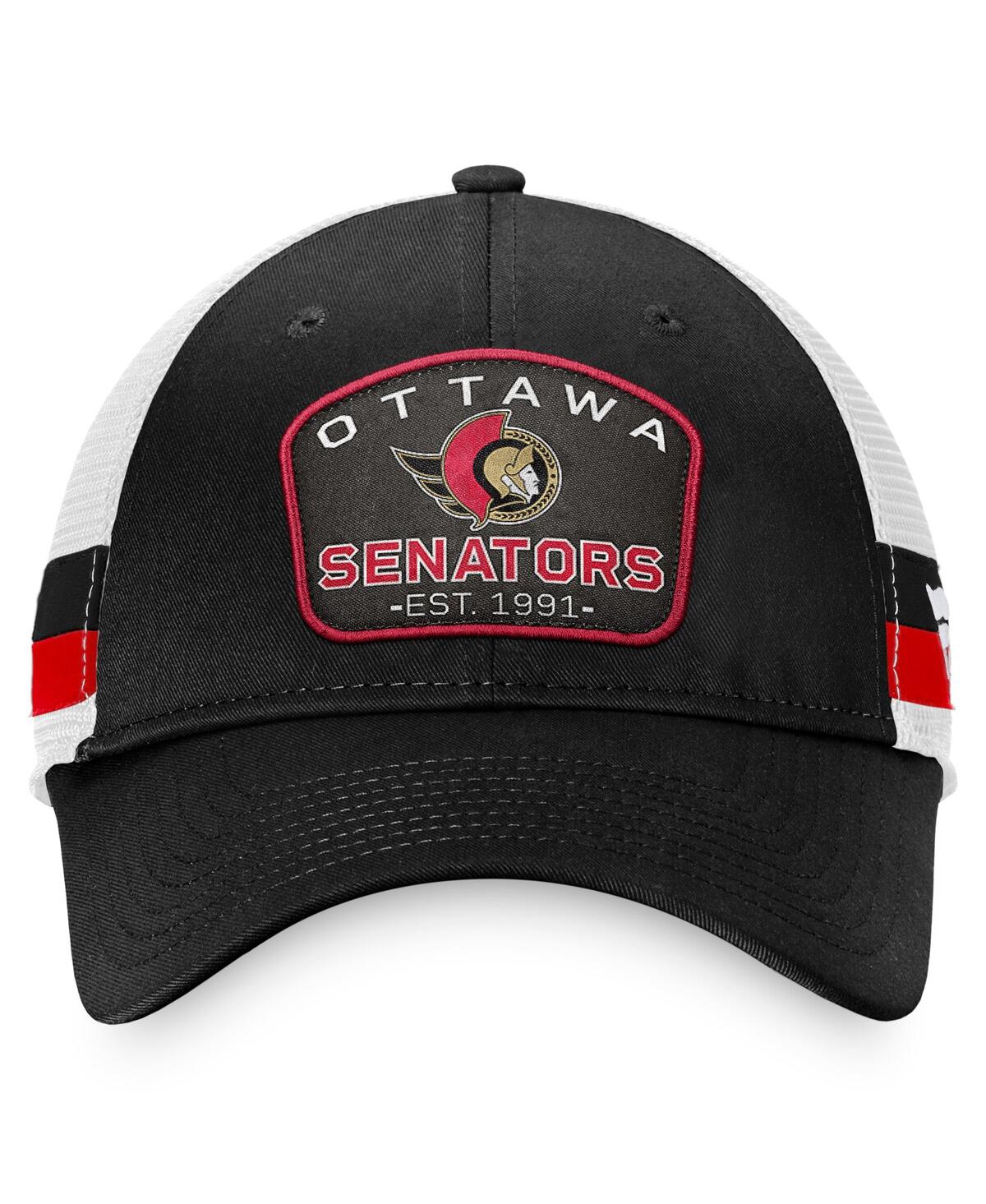Fanatics Men'sWhite Ottawa Senators Fundamental Striped Trucker Adjustable Hat - Black, White
