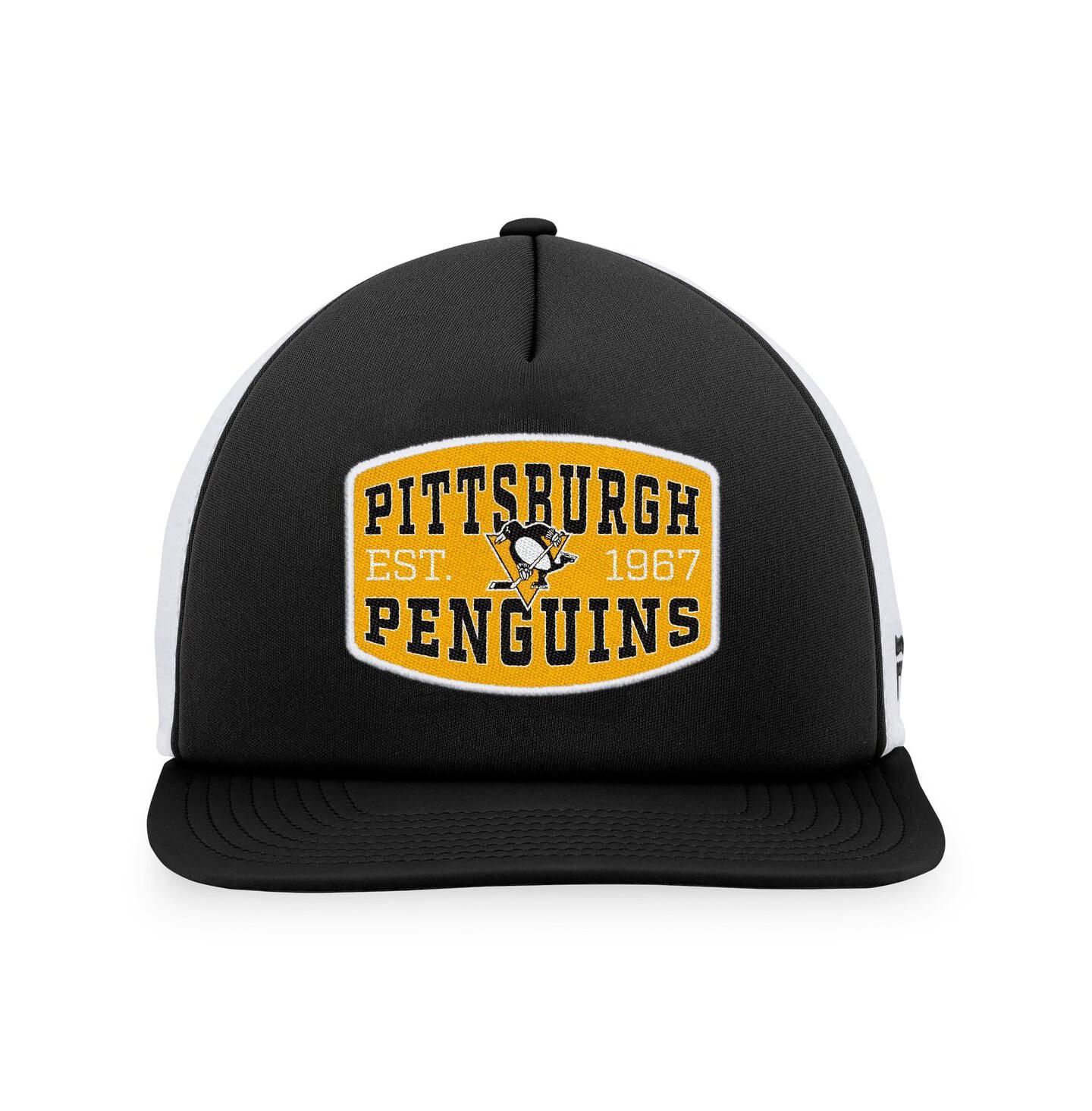 Мужская кепка Fanatics Black/White Pittsburgh Penguins Foam Front Patch Trucker Snapback Hat — фото 2