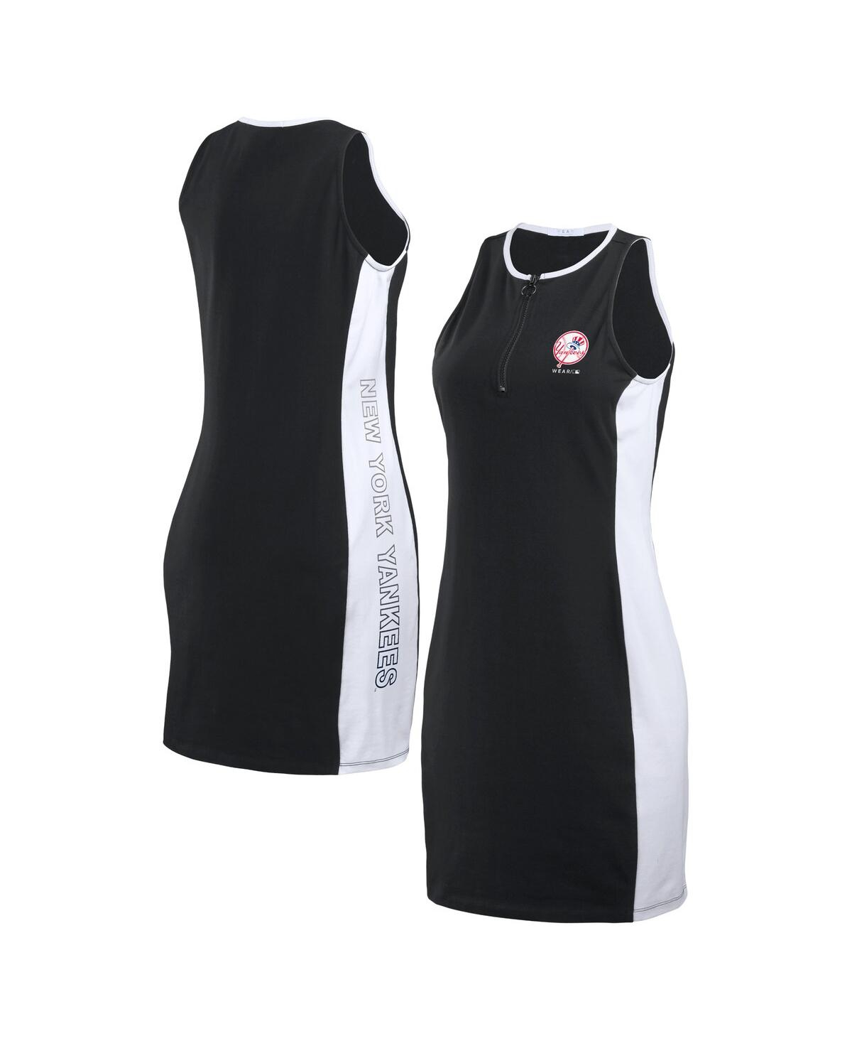 Wear By Erin Andrews Women's Black Los Angeles Dodgers Color Block Quarter-zip Sleeveless Dress In Black,white