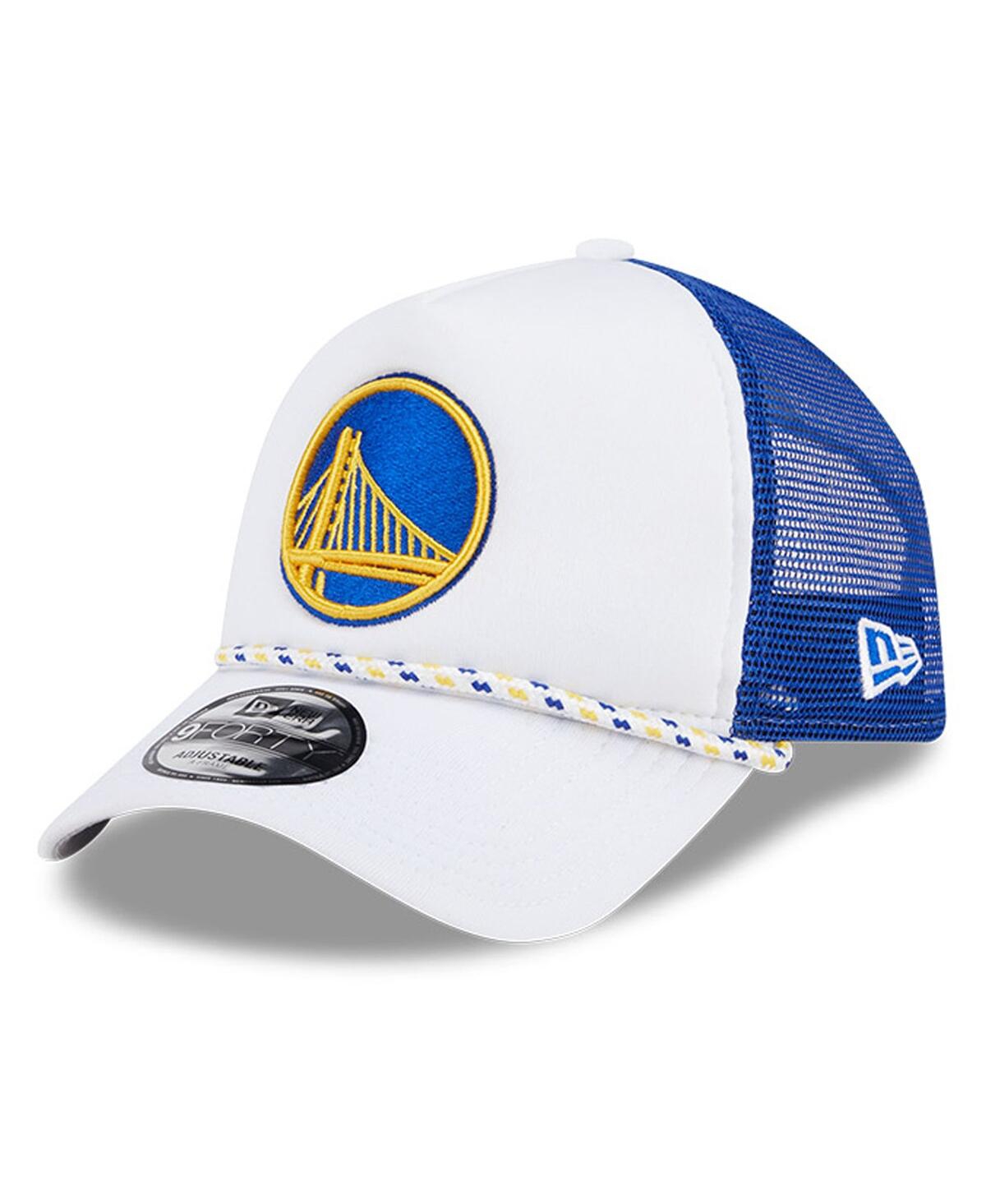New Era Men's White/royal Golden State Warriors Court Sport Foam A-frame 9forty Adjustable Trucker Hat In White,royal
