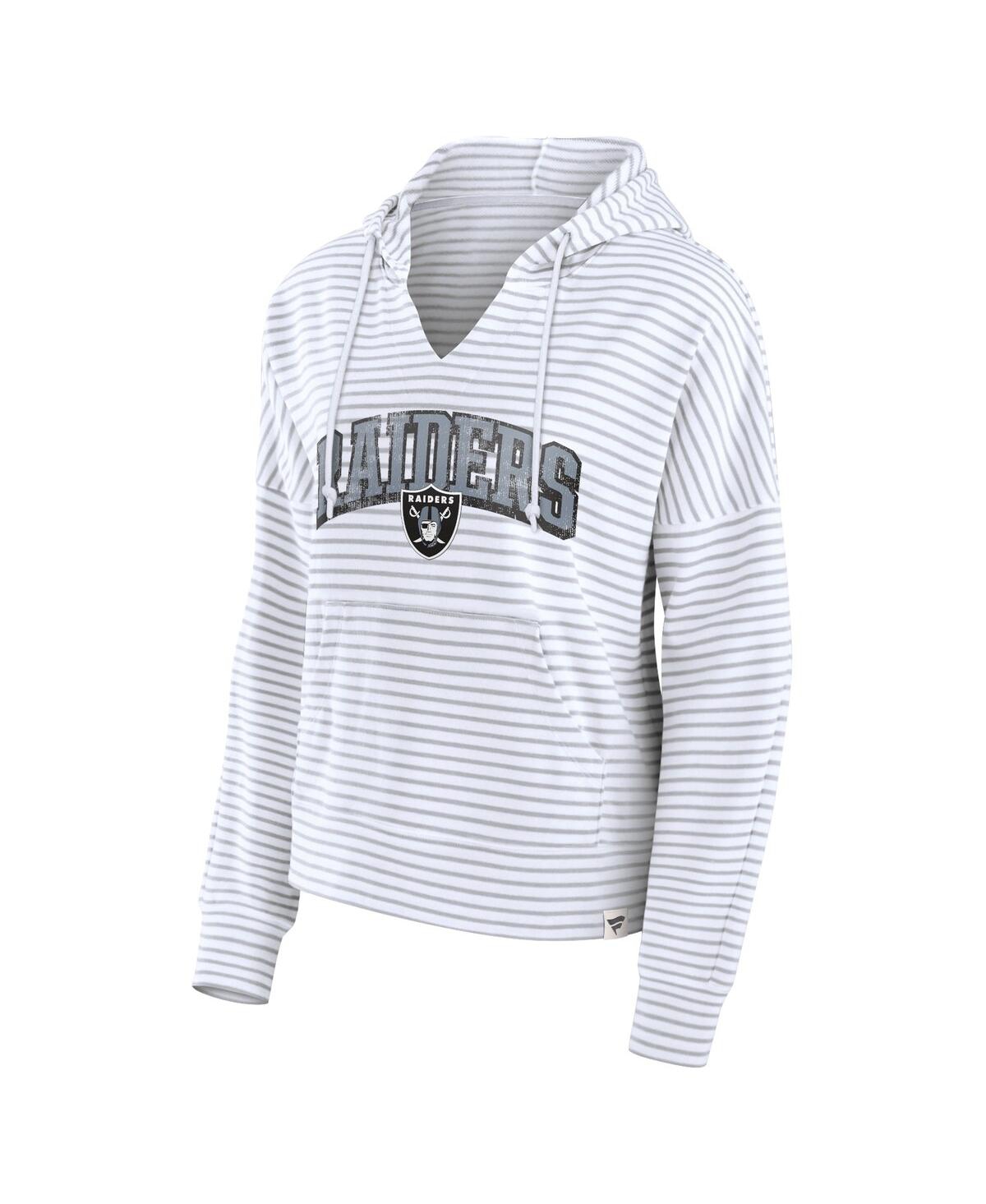 Fanatics Women'sGray Las Vegas Raiders Striped Notch Neck Pullover Hoodie - White, Gray