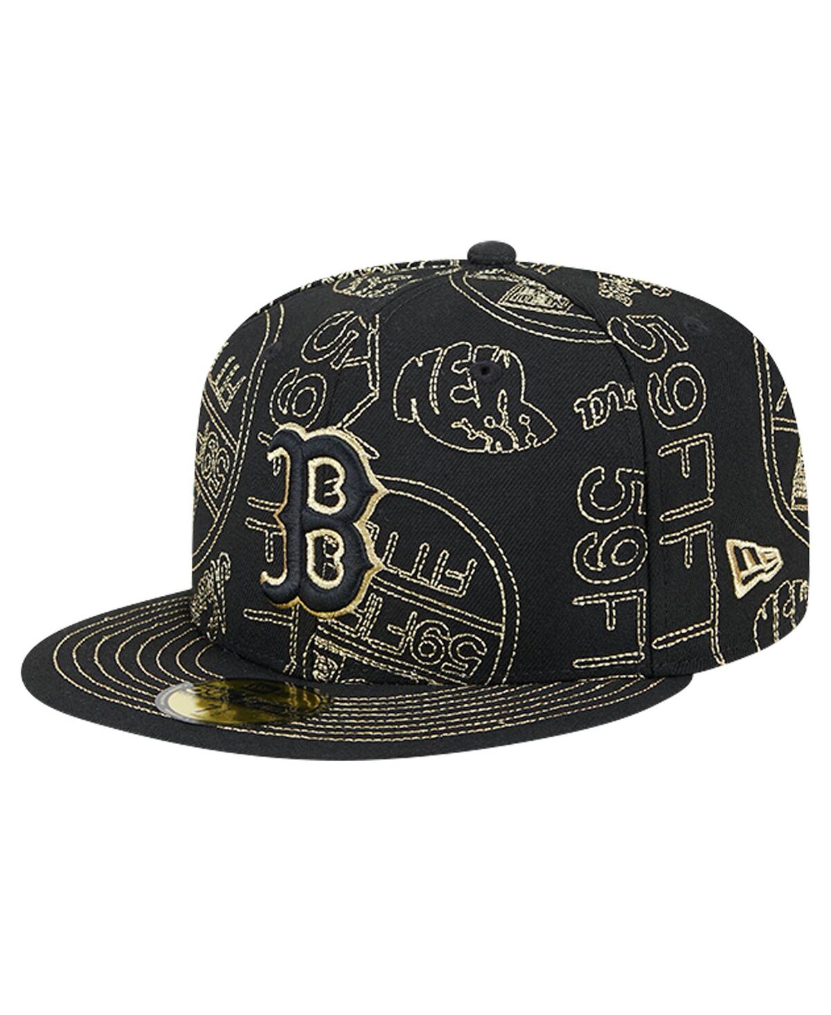 Shop New Era Men's Black Boston Red Sox 59fifty Day Allover Fitted Hat