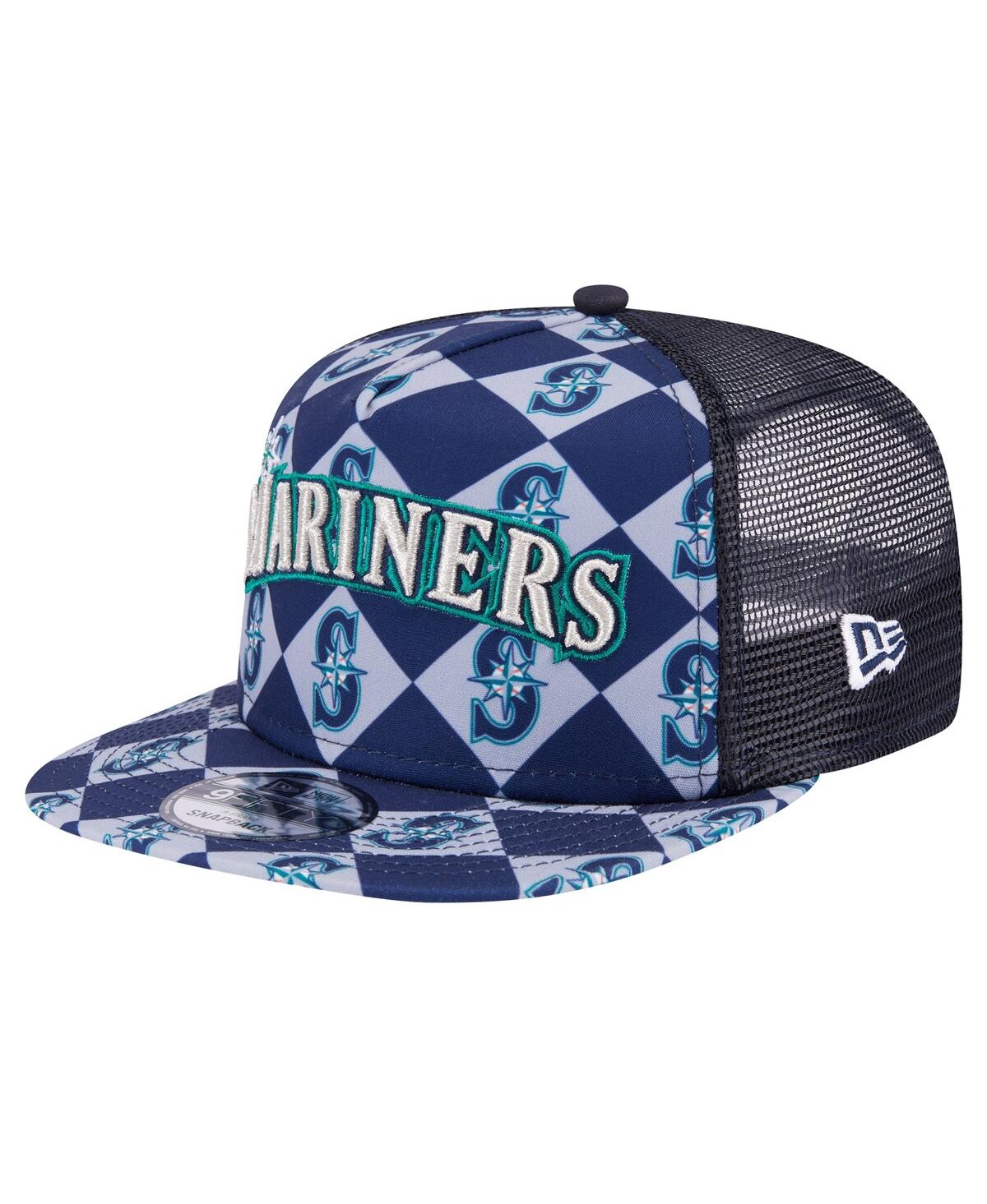New Era Men's Navy Seattle Mariners Seeing Diamonds A-frame Trucker 9fifty Snapback Hat In Navy