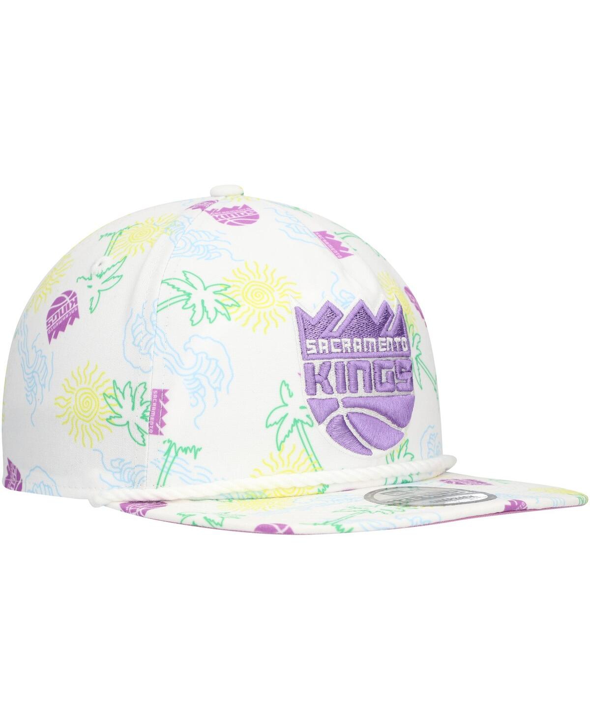 NEW ERA MEN'S WHITE SACRAMENTO KINGS PALM TREES AND WAVES GOLFER ADJUSTABLE HAT 
