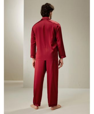 Men's Long Silk Pajamas Set with Contrast Trim for Men