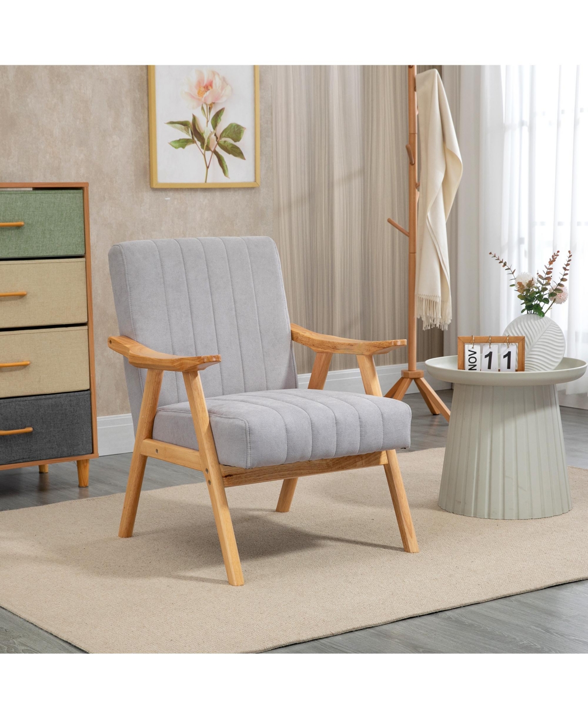 Homcom Accent Chairs with Cushion Living Room Chair with Wood Legs Gray