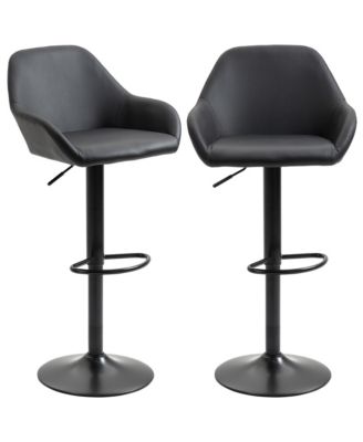 Set of 2 PU Adjustable Swivel Bar Stool Chairs W/ Footrest for Kitchen, Black