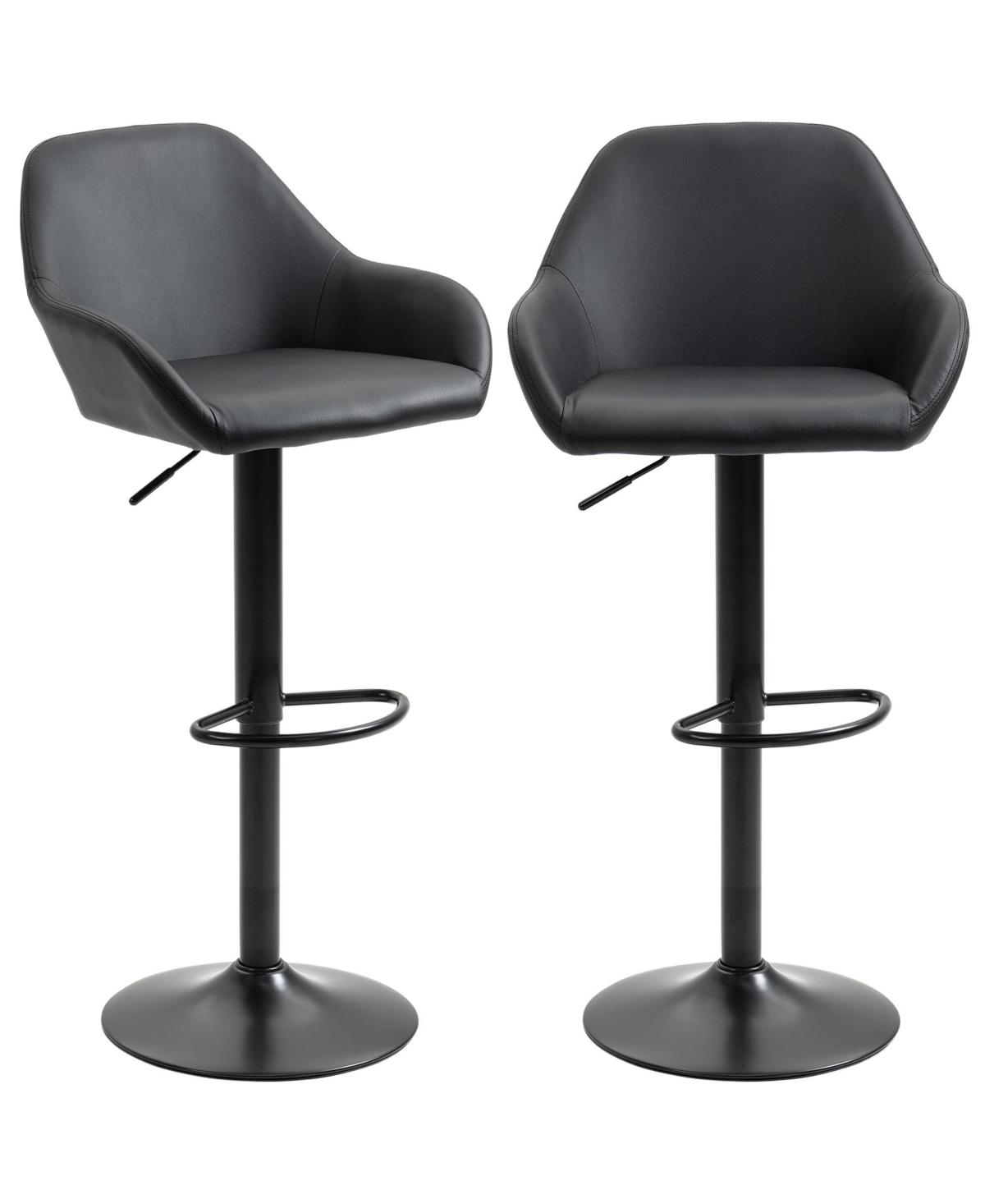 Homcom Set of 2 Pu Adjustable Swivel Bar Stool Chairs W/ Footrest for Kitchen,- Black