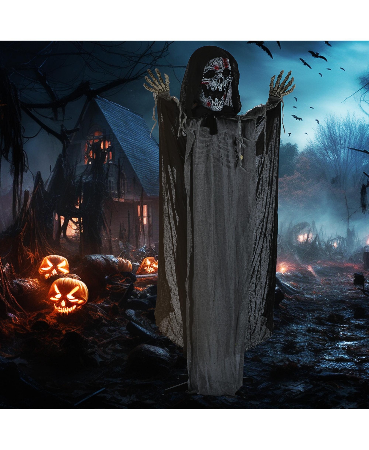 Outsunny Outdoor Halloween Decorations Skeleton Witch, Life Size Animated Prop