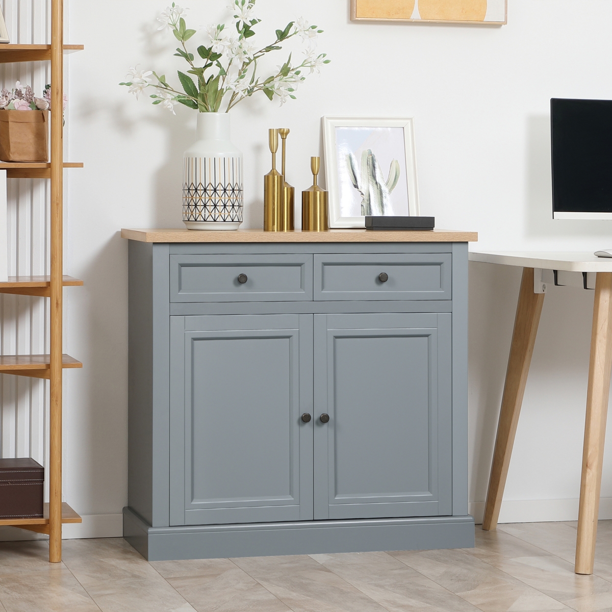 Homcom Modern Buffet Cabinet with 2 Storage Drawers and Adjustable Shelves,- Dark grey