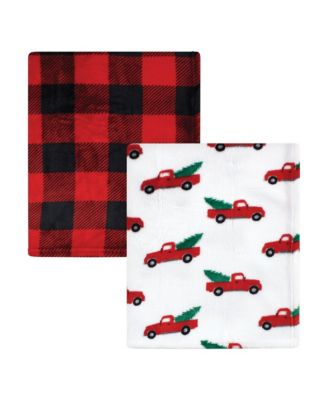 Hudson Baby Unisex Baby Silky Plush and Coral Fleece Blanket - Christmas tree truck 19$