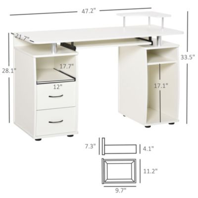 Computer Office Desk Table Workstation w/Keyboard Tray, & Drawer, White