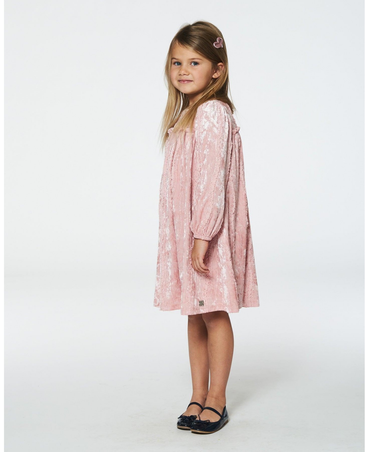 Deux par Deux Big Girls Long Sleeve Velvet Dress With Frills- Light pink