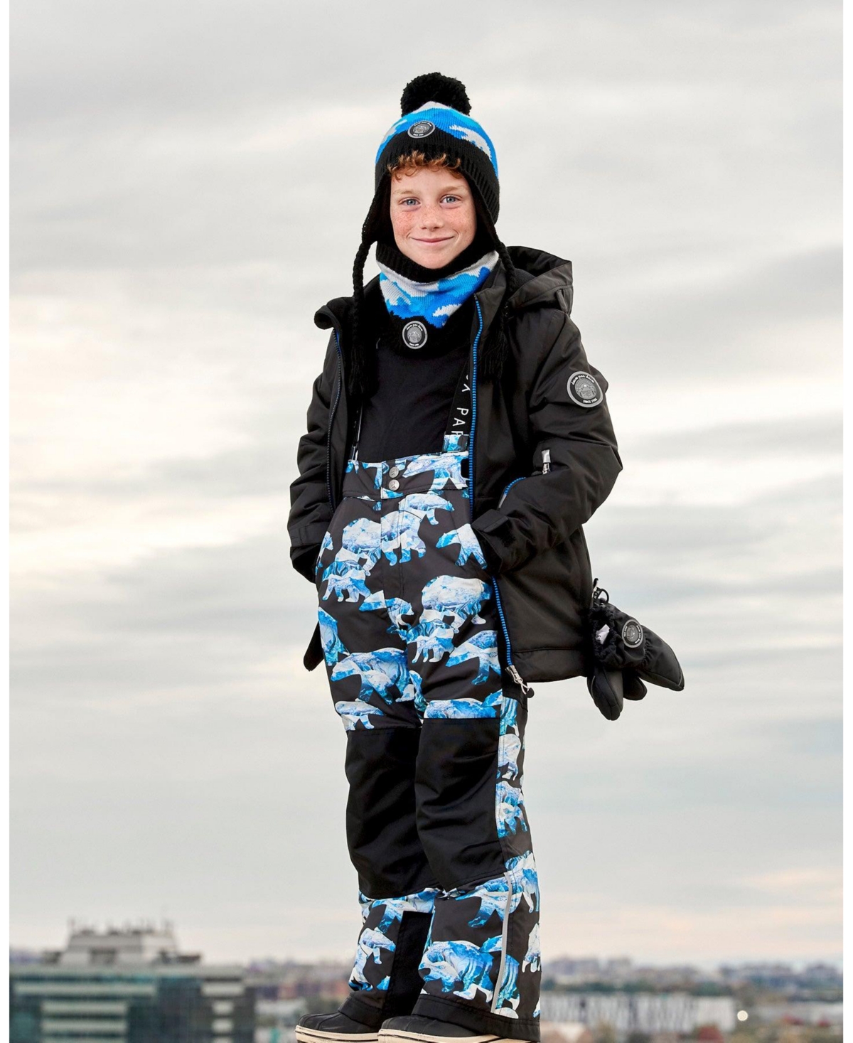 Deux par Deux Big Boys Two Piece Snowsuit- Black printed blue bears
