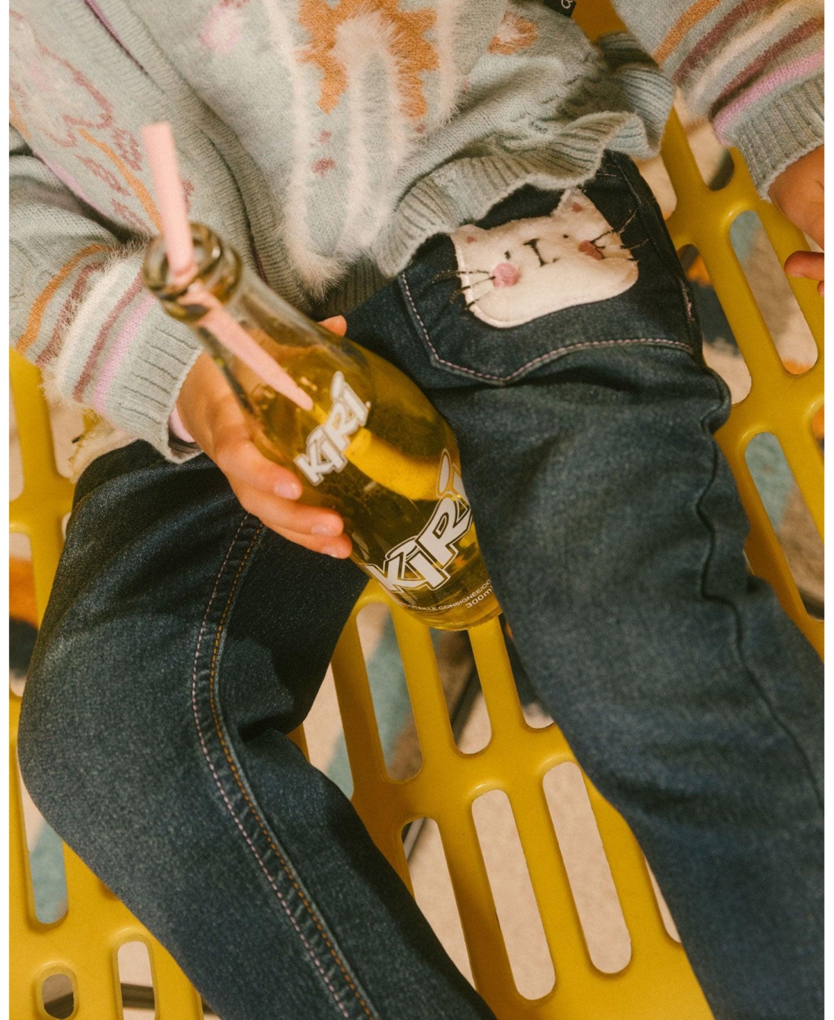 Deux par Deux Baby Girls Baby Cat Jeans- Dark denim