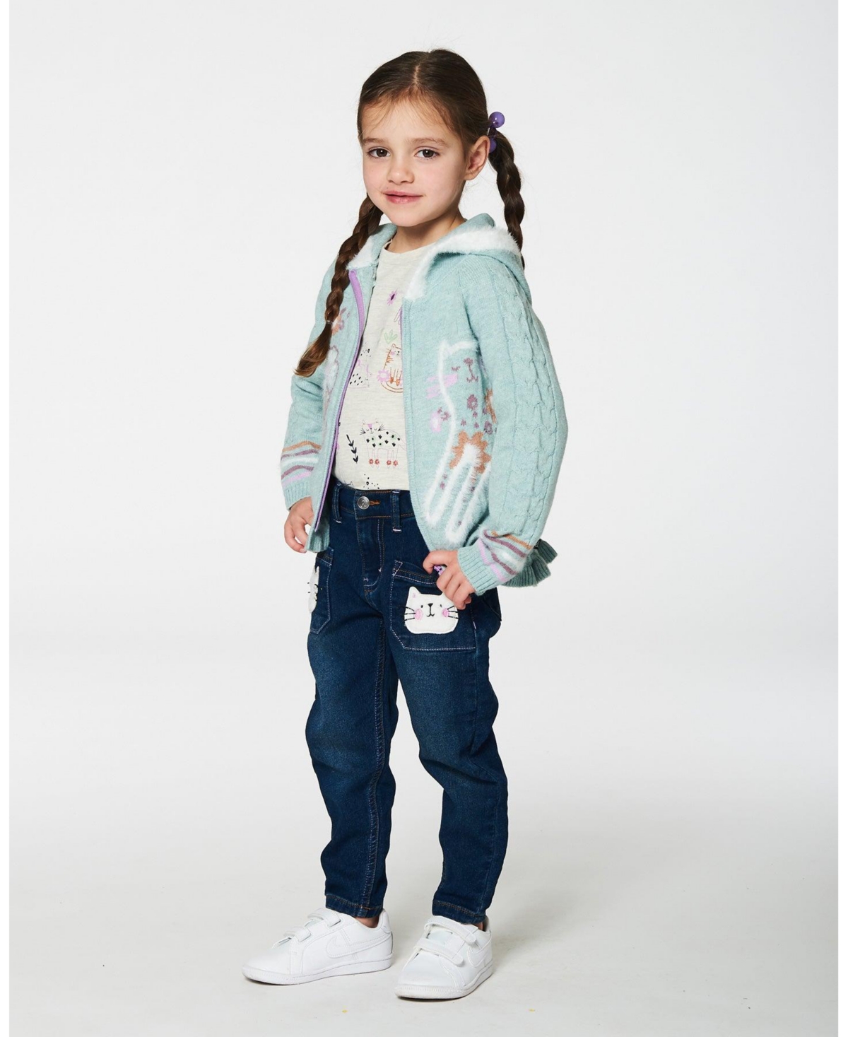 Deux par Deux Baby Girls Baby Cat Jeans- Dark denim