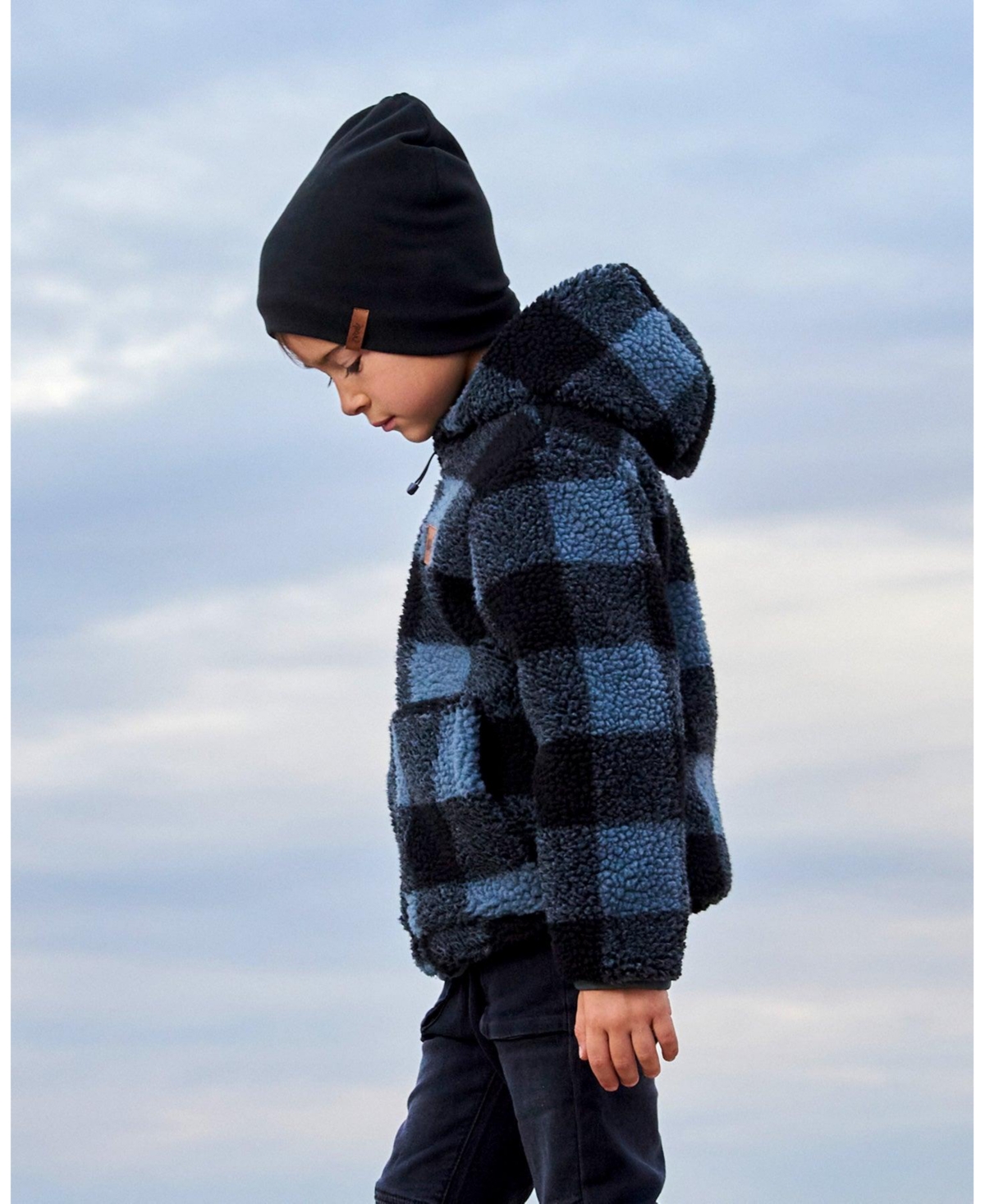 Deux par Deux Toddler Boys Reversible Sherpa Jacket Blue And Black Plaid - Blue and black plaid
