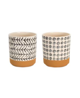 Geometric Patterned Pot With Terra Cotta Accent (Set of 4)