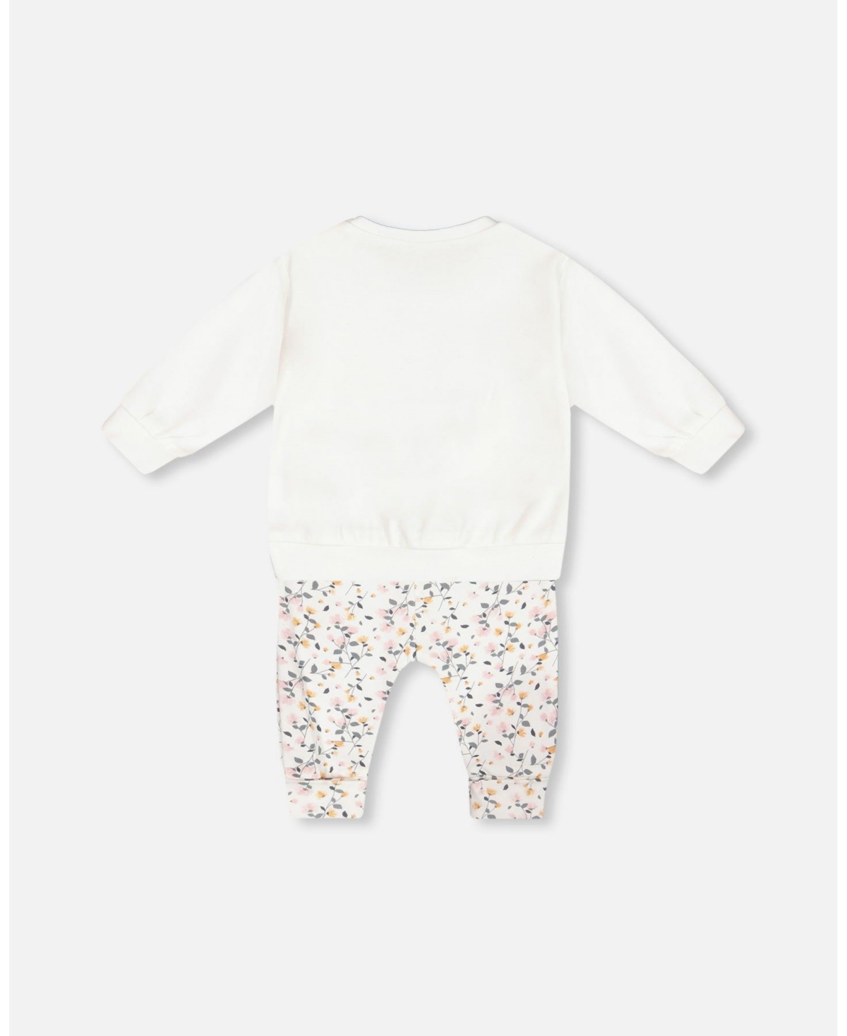 Deux par Deux Baby Girls Baby Organic Cotton Top And Printed Pants Set Cream With Flowers