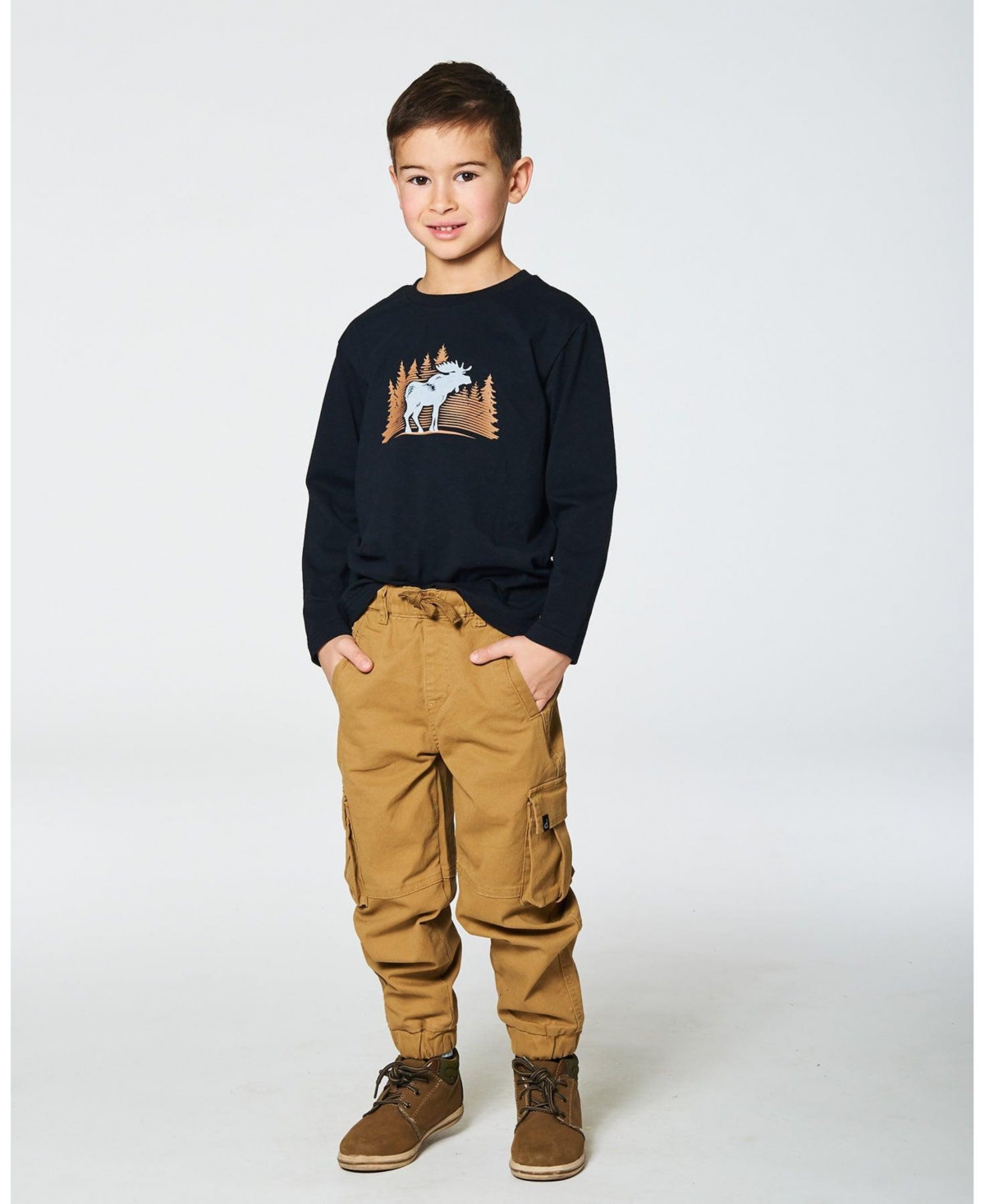 Deux par Deux Big Boys Stretch Twill Cargo Jogger Pants- Dark beige