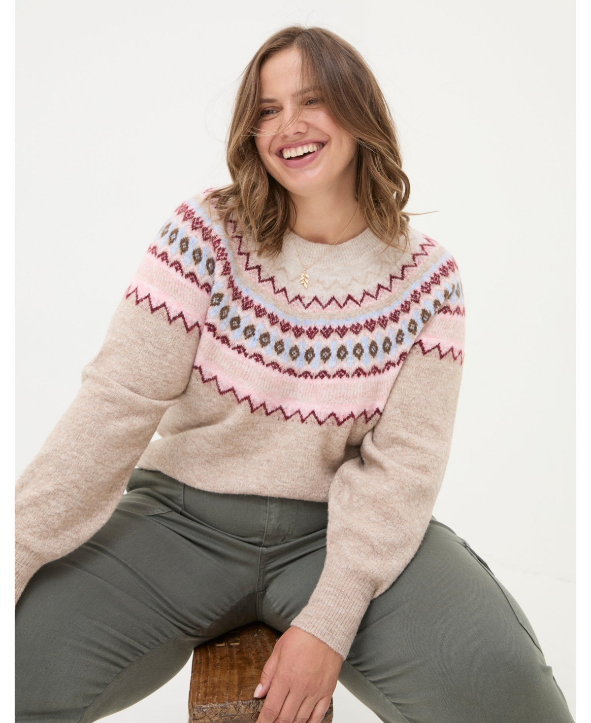 FatFace Plus Size Wild Fairisle Yoke Sweater
