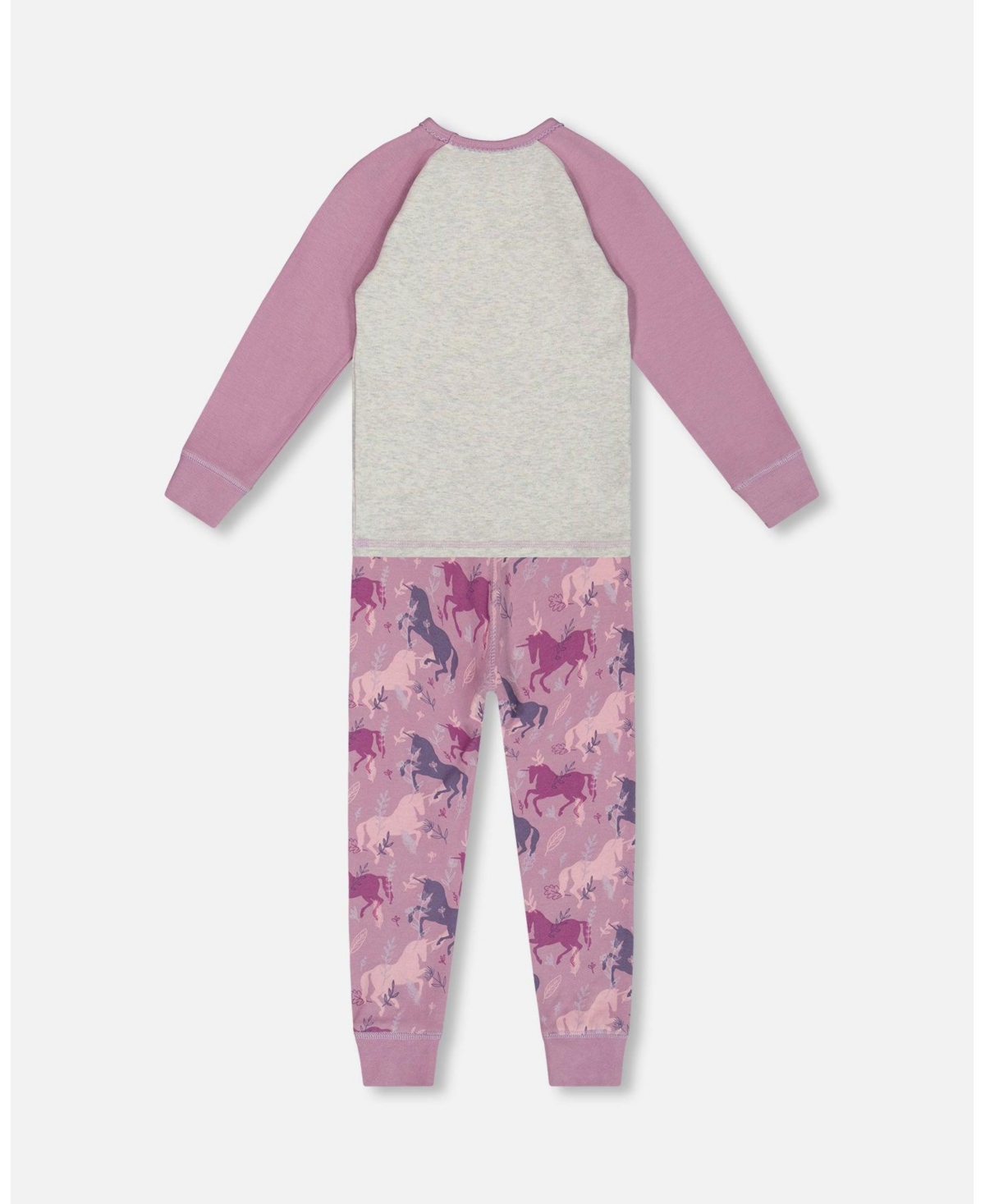 Deux par Deux Big Girls Organic Cotton Two Piece Pajama Set- Mauve printed unicorns