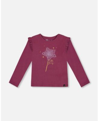 Deux Par Deux Jersey Frill Dress - Mini Flowers Burgundy Deux Par Deux Jersey Frill Dress - Mini Flowers Burgundy