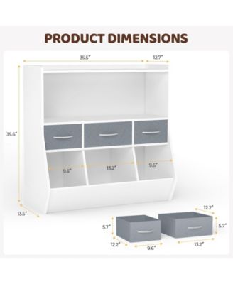 1 Pc MDF Non-Woven Fabric Rounded Edge 3-Drawer Open Cubbies Toy Storage Organizer