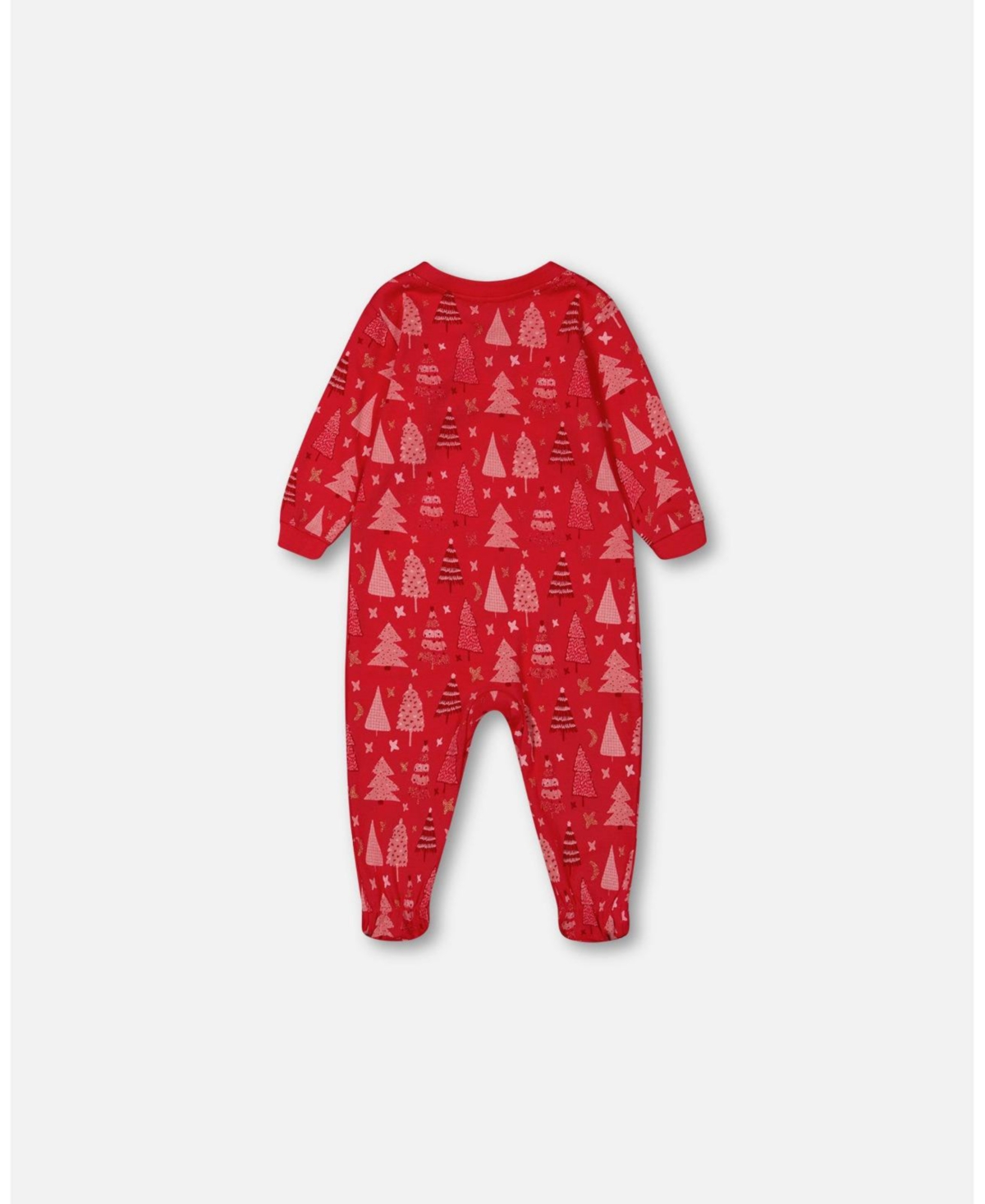 Deux par Deux Baby Girls Organic Cotton One Piece Pajama Red Printed Christmas Tree