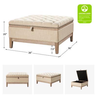 Upholstered Storage Cocktail Ottoman with Solid Wood Legs