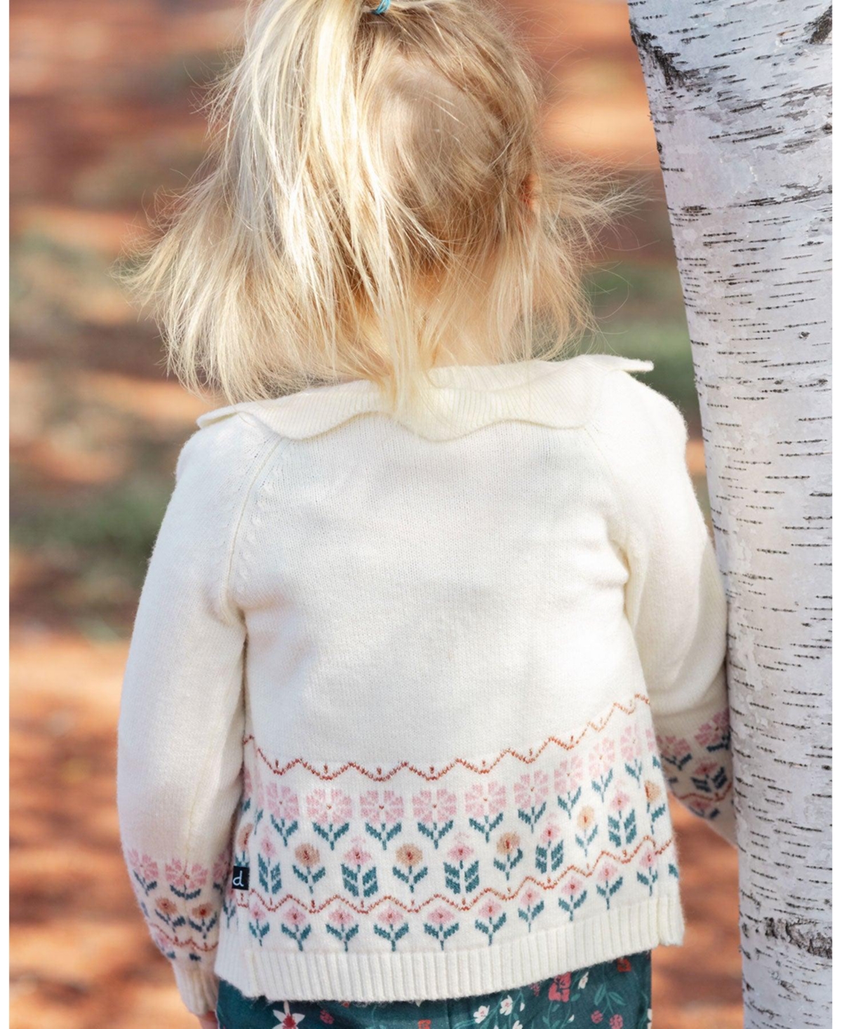 Deux par Deux Baby Girls Baby Jacquard Knit Cardigan Off White With Flowers