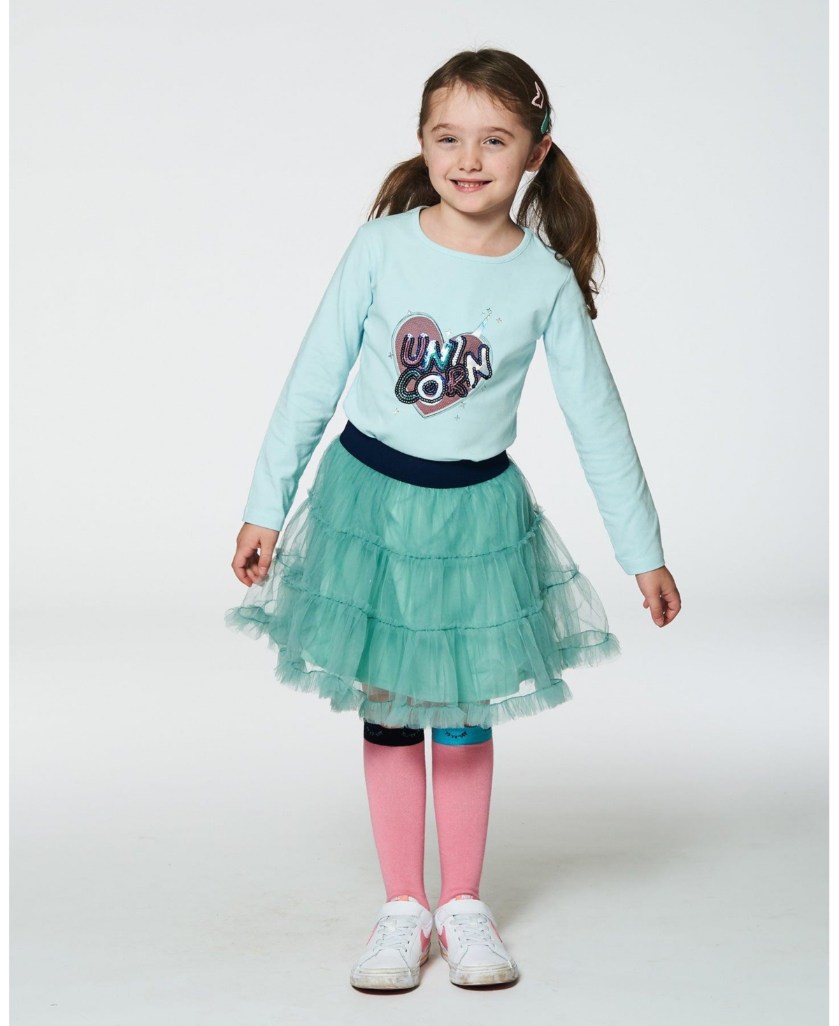 Deux par Deux Big Girls Organic Cotton T-Shirt With Print- Light blue