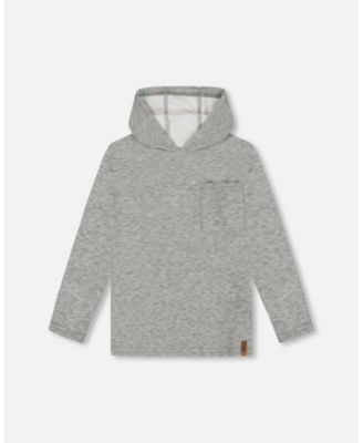 Super Soft Brushed Hooded T-Shirt With Pocket Dark Gray Mix Super Soft Brushed Hooded T-Shirt With Pocket Dark Gray Mix