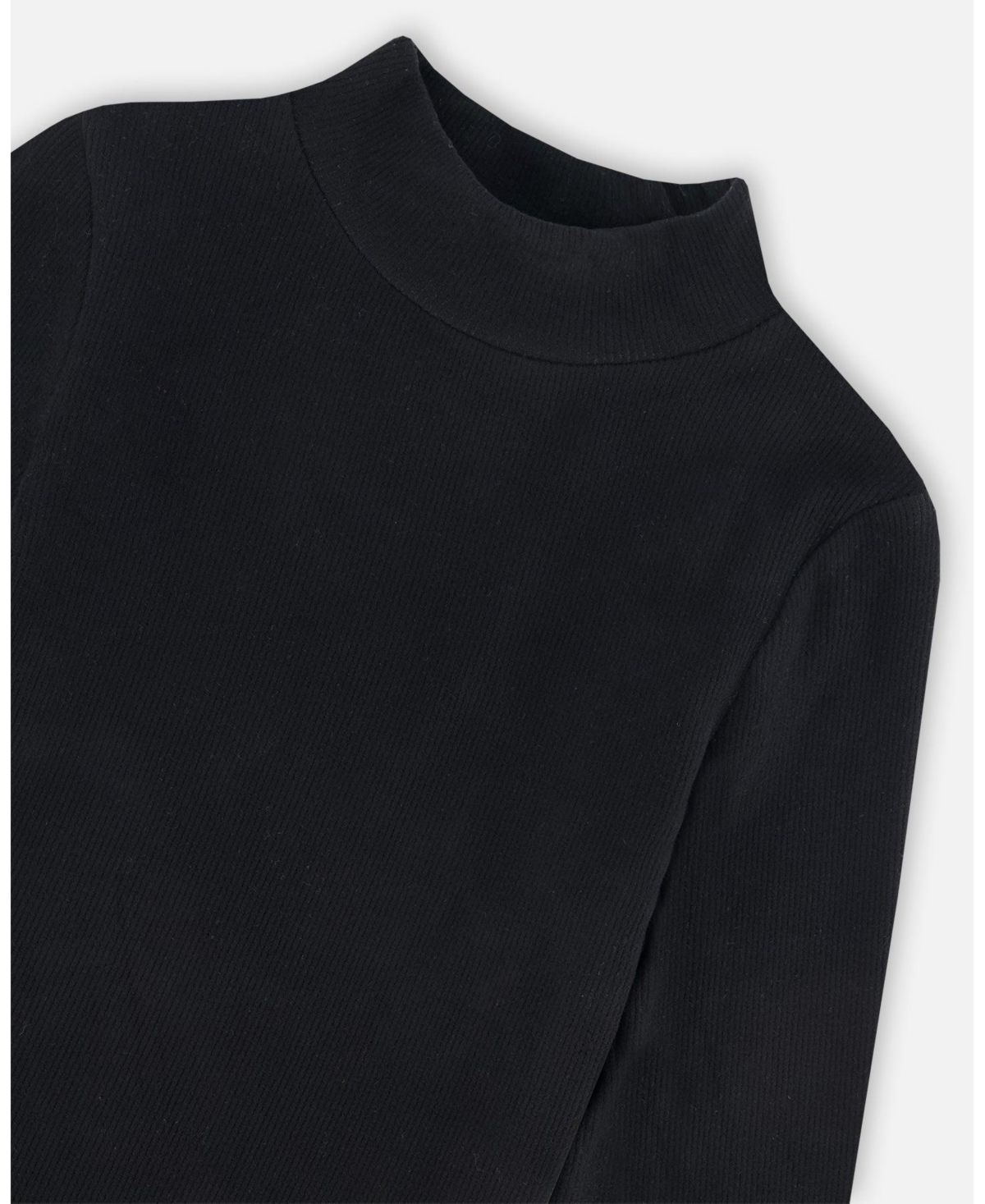 Deux par Deux Big Girls Super Soft Brushed Mock Neck Top- Black