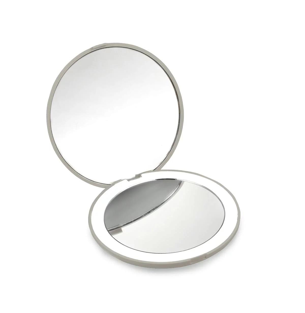 1x/10x Magnification Lighted Travel Folding Makeup Mirror 3.5 inch - White